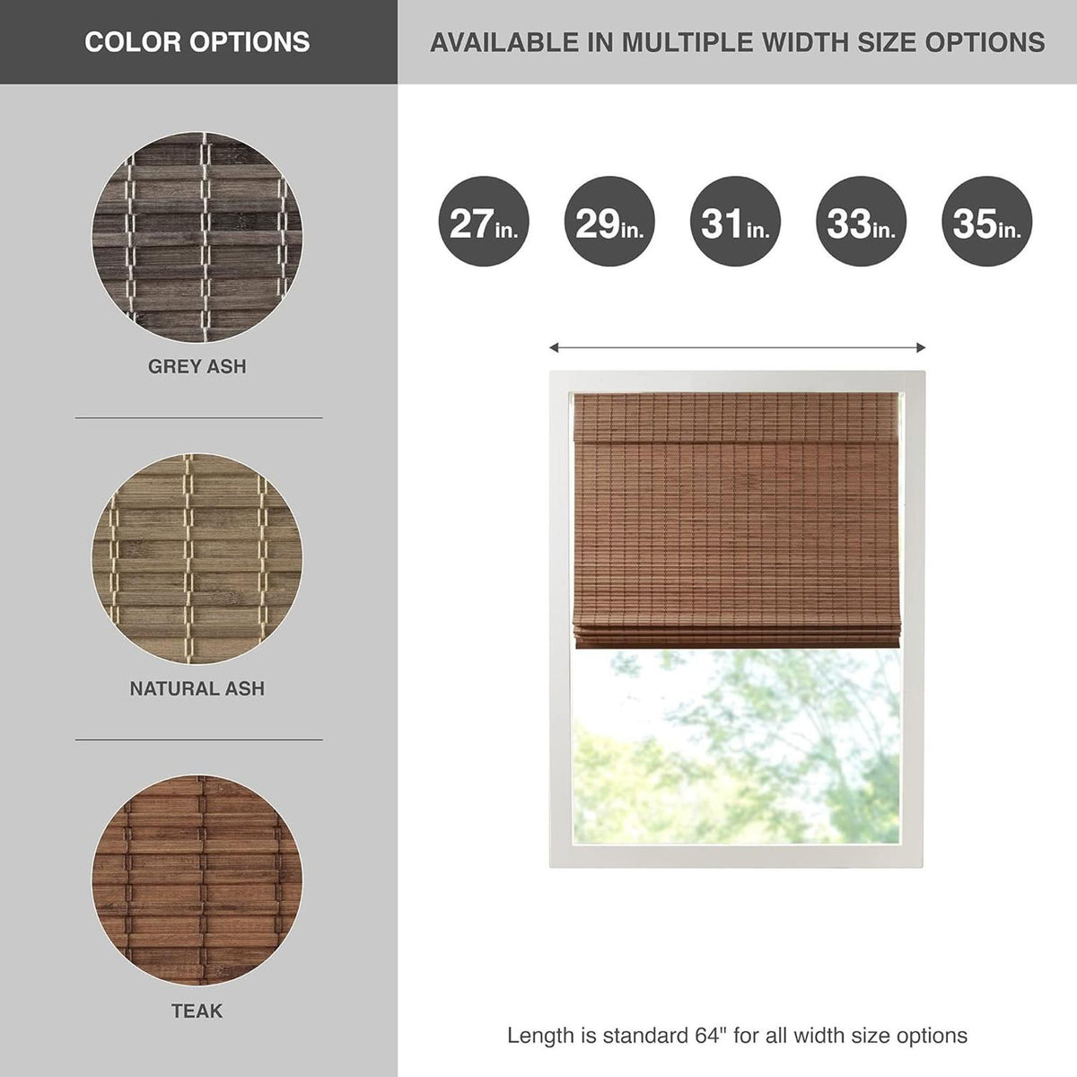 100% Bamboo Cordless Roman Shades-Woven Wooden Privacy Panel