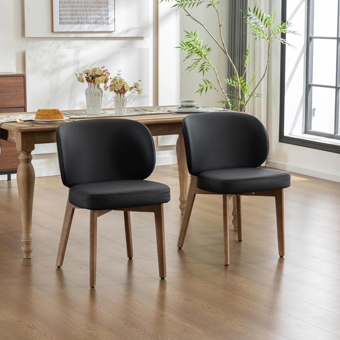 Black Dining Chair with High Back Single Mid Century Modern Kitchen Chair