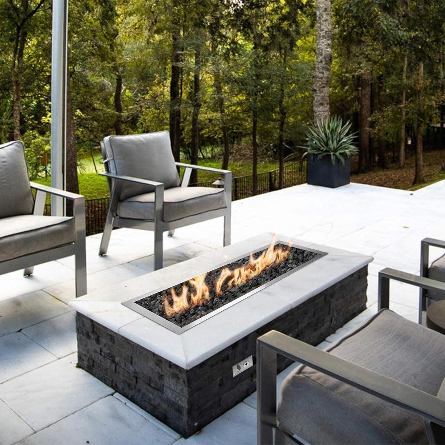 Stanbroil 48 x 14 inch Rectangle Fire Pit Kit with Spark Ignition, Drop-in Natur