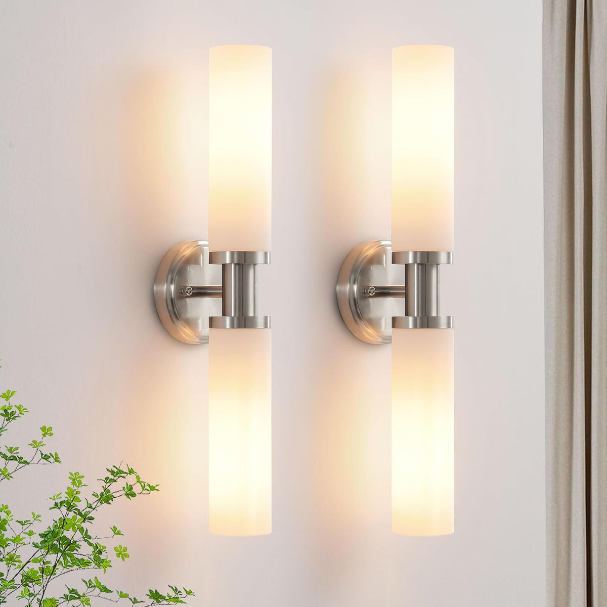 Wall Sconces Set of Two, Brushed Nickel Bathroom Sconces Wall Lighting