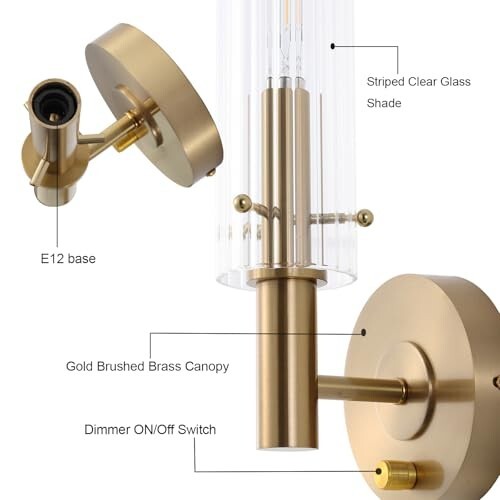 BYOLIIMA Modern Wall Sconces with Dimmer ON/Off Switch Gold Brushed Gold/Clear