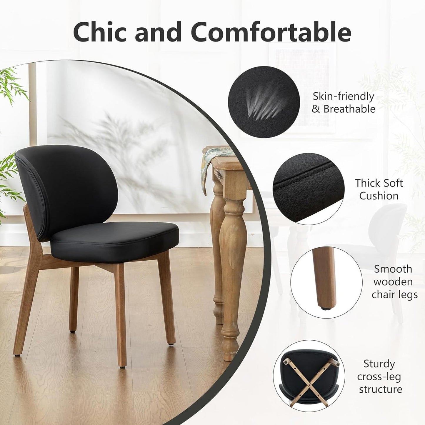 Black Dining Chair with High Back Single Mid Century Modern Kitchen Chair