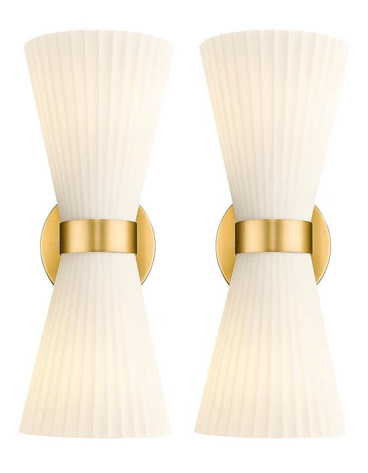 Modern Wall Sconce Set X2 Vanity Up Down Wall Light Brushed Gold Frosted Glass