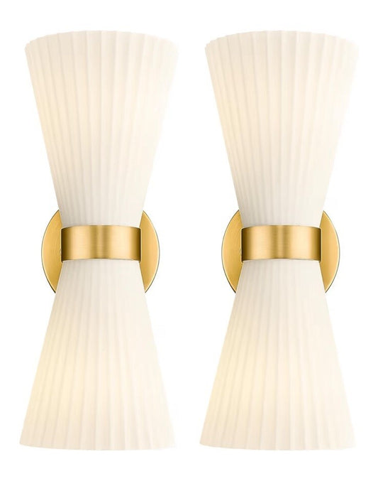Modern Wall Sconce Set X2 Vanity Up Down Wall Light Brushed Gold Frosted Glass