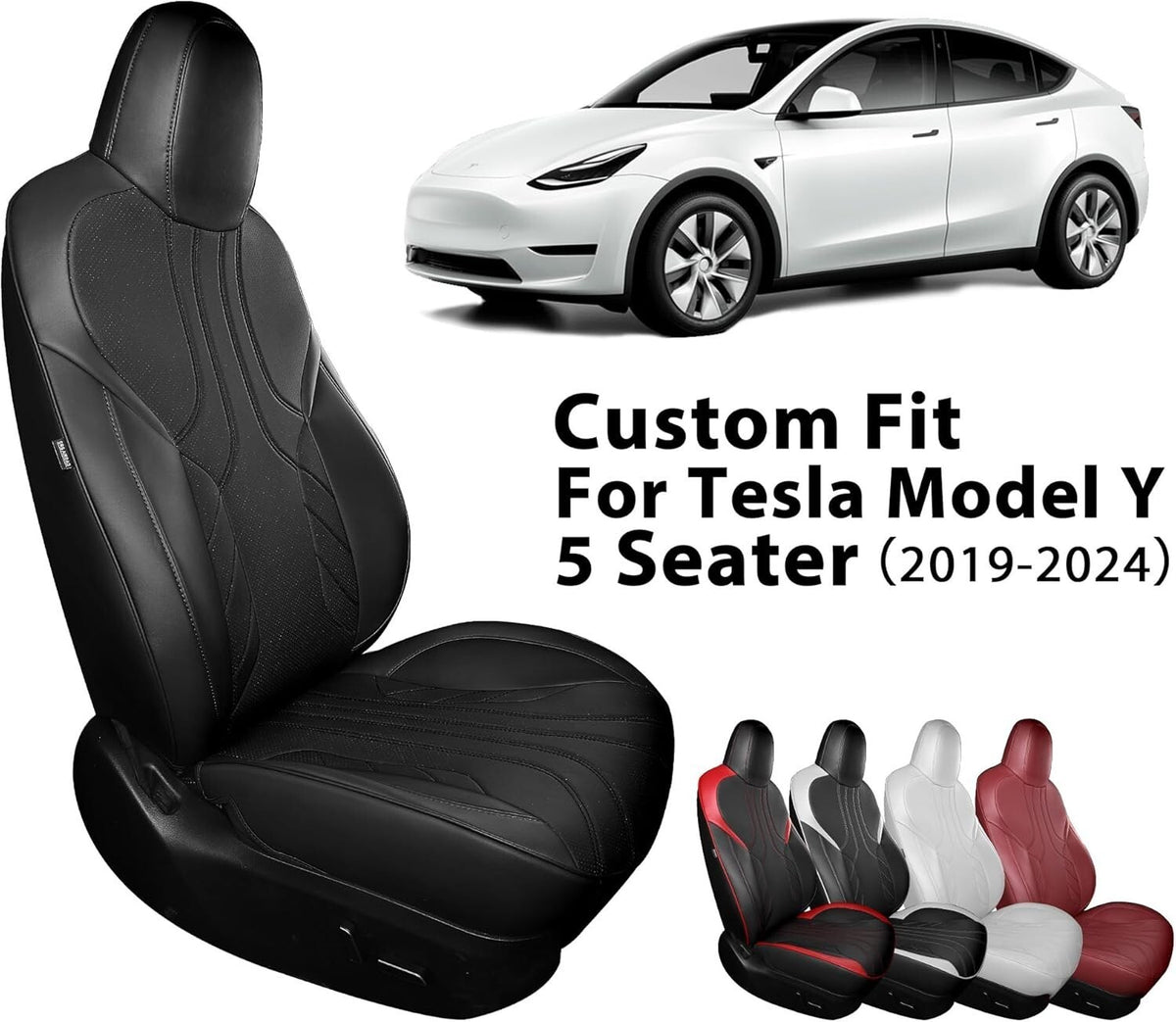 Custom Fit for Tesla Model Y Seat Covers Model Y - 5 Seater Full Set Black