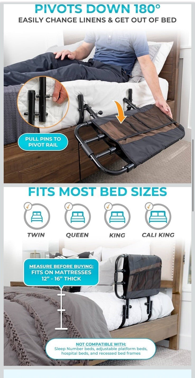 Stander EZ Adjust Bed Rail, Adjustable Senior Bedrail and Safety Assist Railing