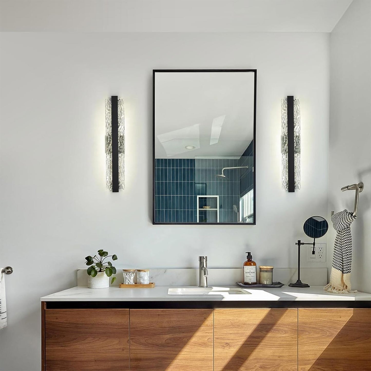 Modern Crystal Wall Sconce, 24 Inch Hardwired Wall Lamp 4000K Dimmable 34W
