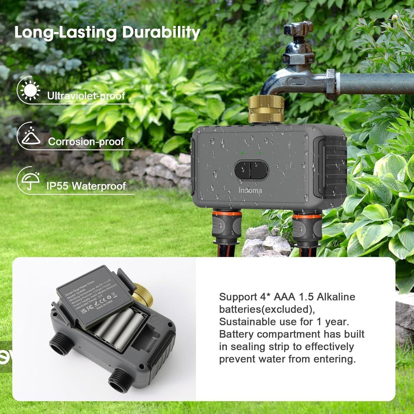 Irrigation System Controller,Smart Water Timer with 2 Outlet,for Lawns