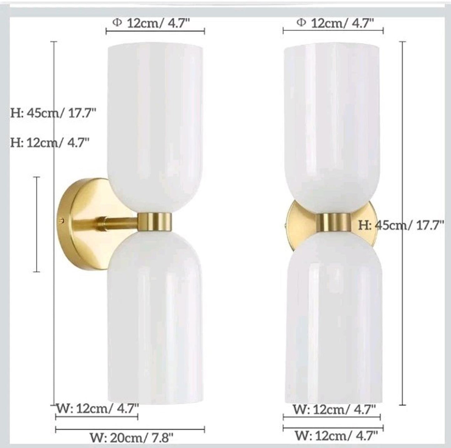 Minimalist 2-Light Gold Wall Sconces with Cylinder Glass Shades- Mid Century ...