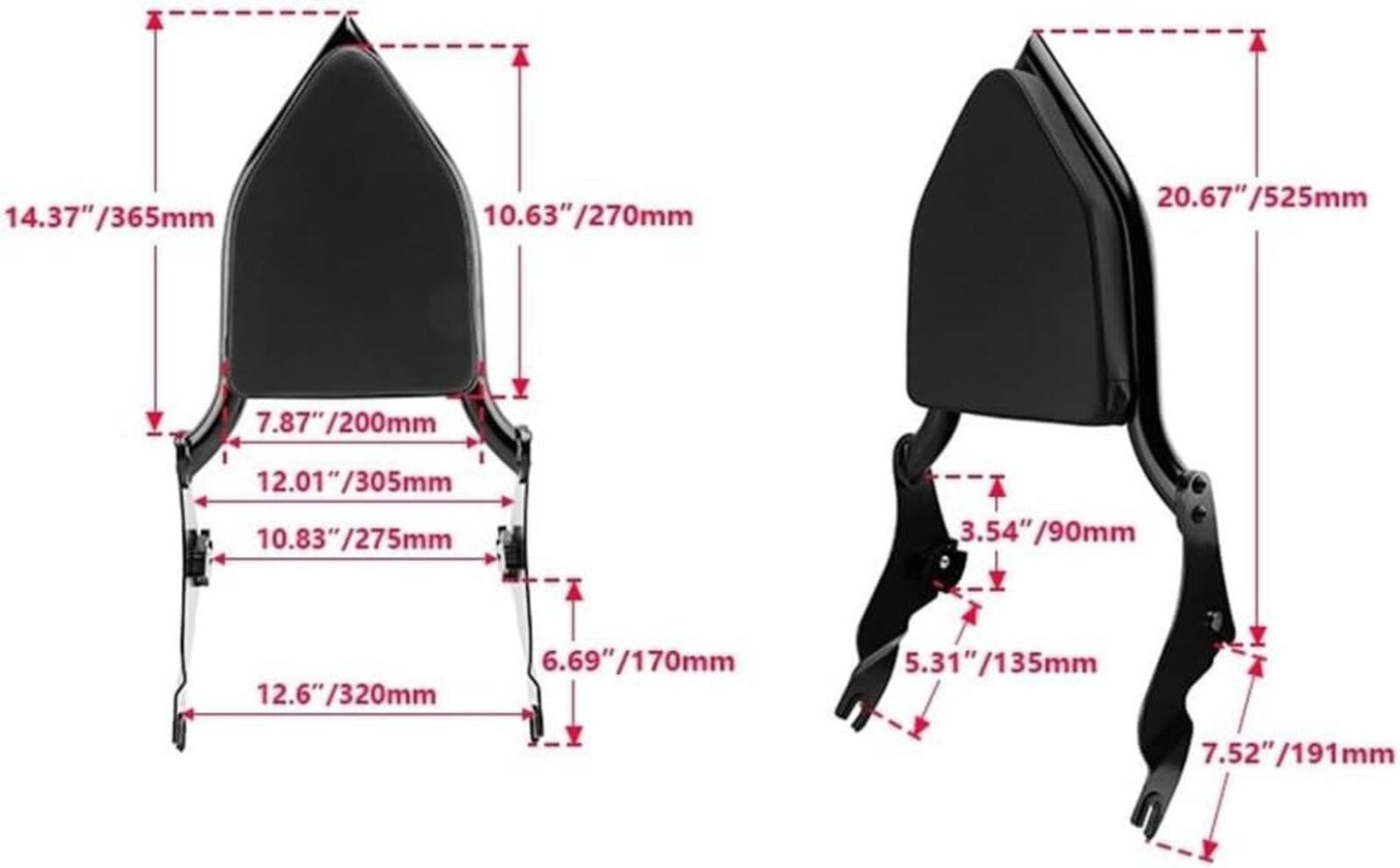 Road King 2009-25 14" Motorcycle Black Detachable Rear Passenger Seat Backrest