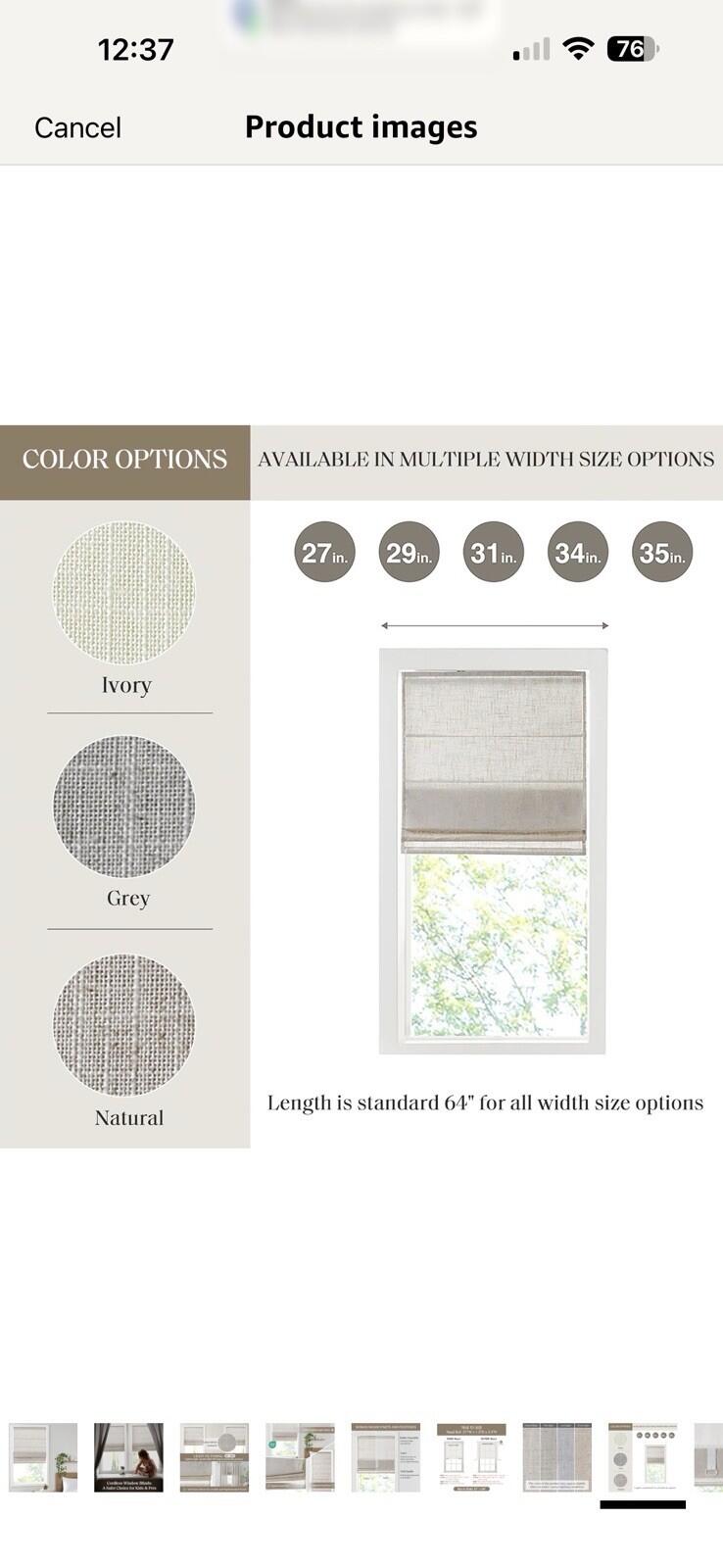 31x64 Madison Park Kyler Cordless Roman Shades Lightweight Linen Blind