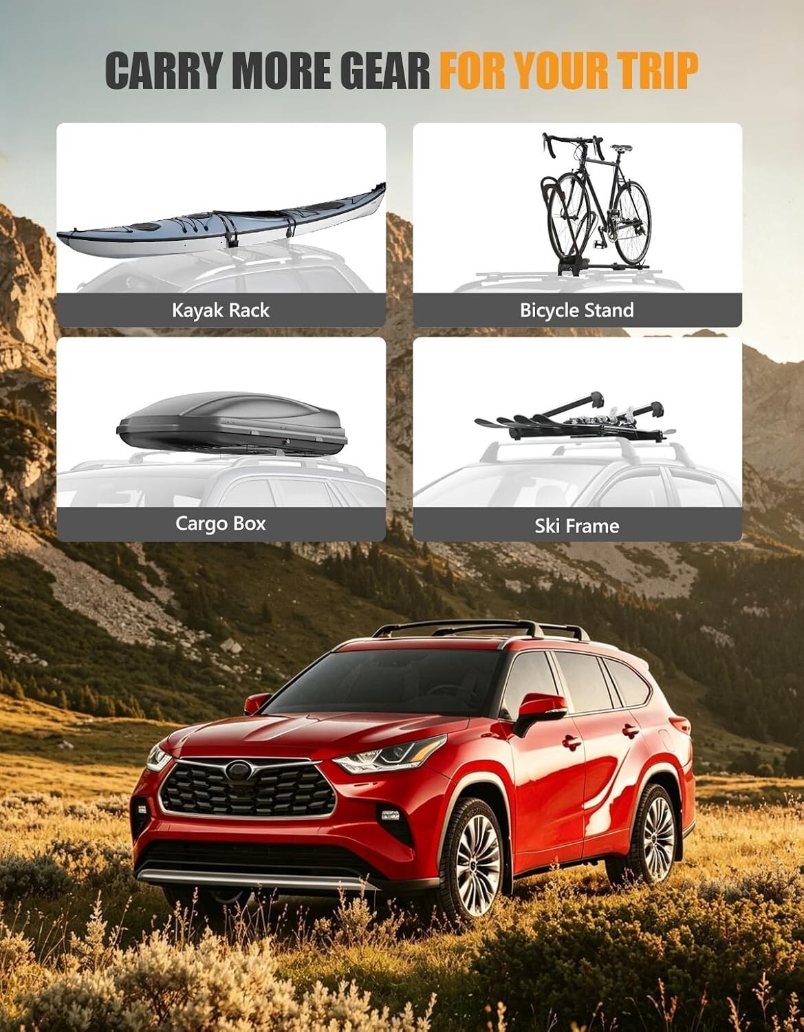 260lbs Cross Bars Roof Rack for Toyota Highlander 2020-2026 | XLE Limited Platin