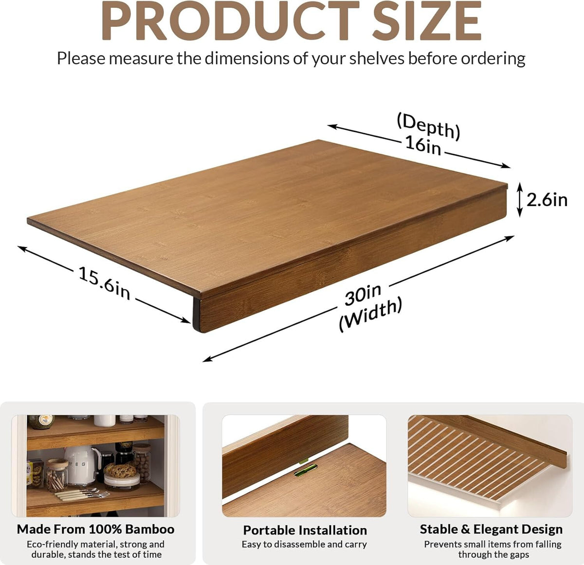 4pcs, 24" W x 16" D Wire Shelf Covers Bamboo Wire Rack Covers for Pantry, Closet