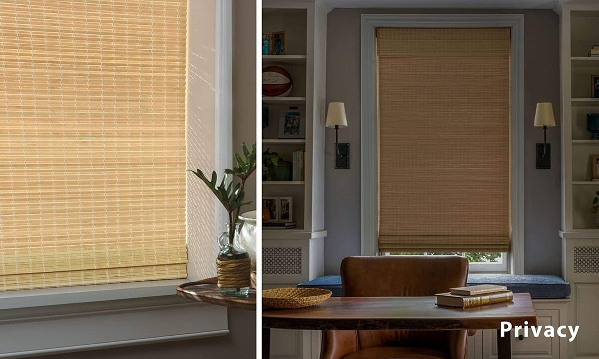 LazBlinds 32 x 64 Cordless Bamboo Roman Shades,Privacy Window, No Drill, Natural