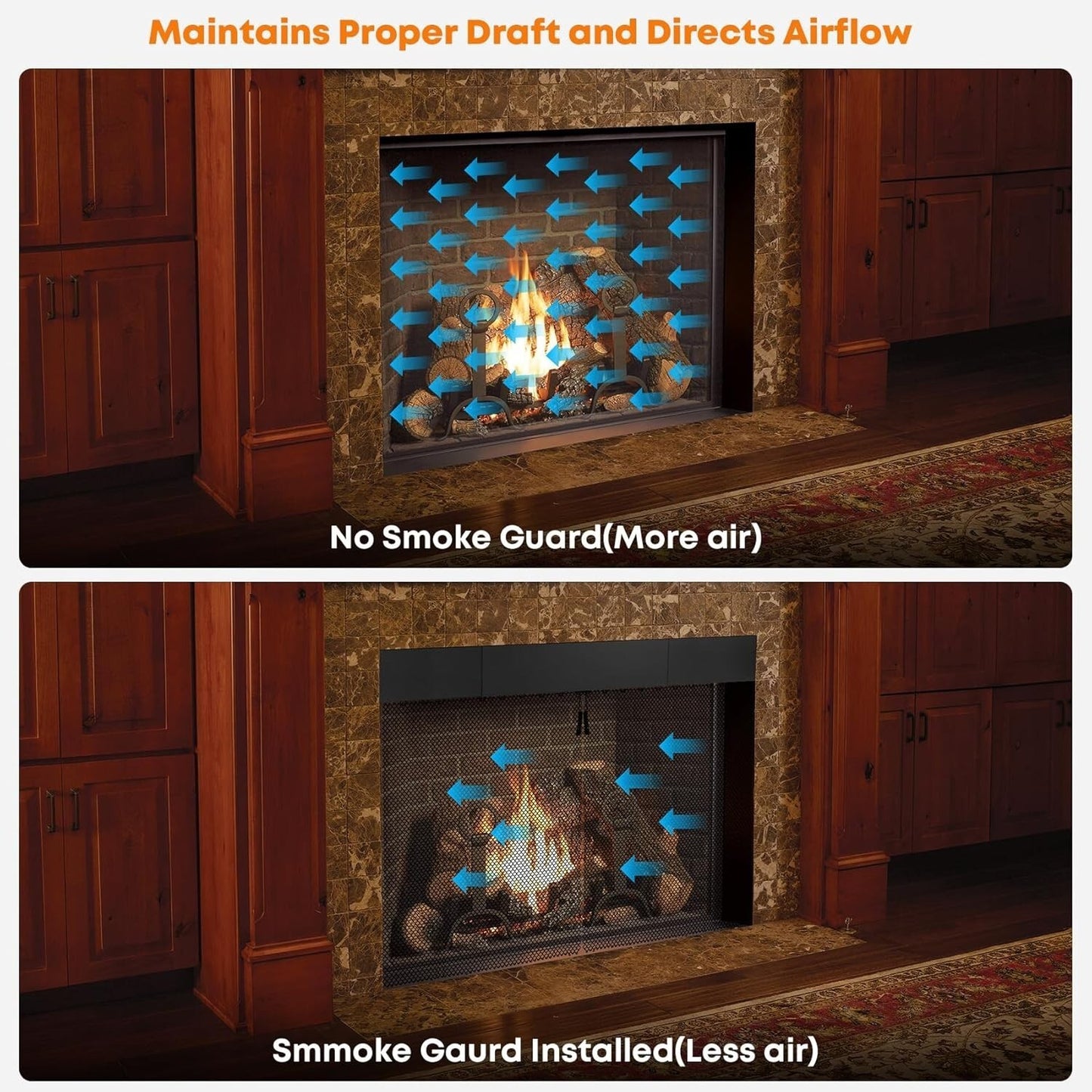 Stanbroil Smoke Guard for 28.5 to 48-Inch by 8-Inch Fireplaces Black Powder