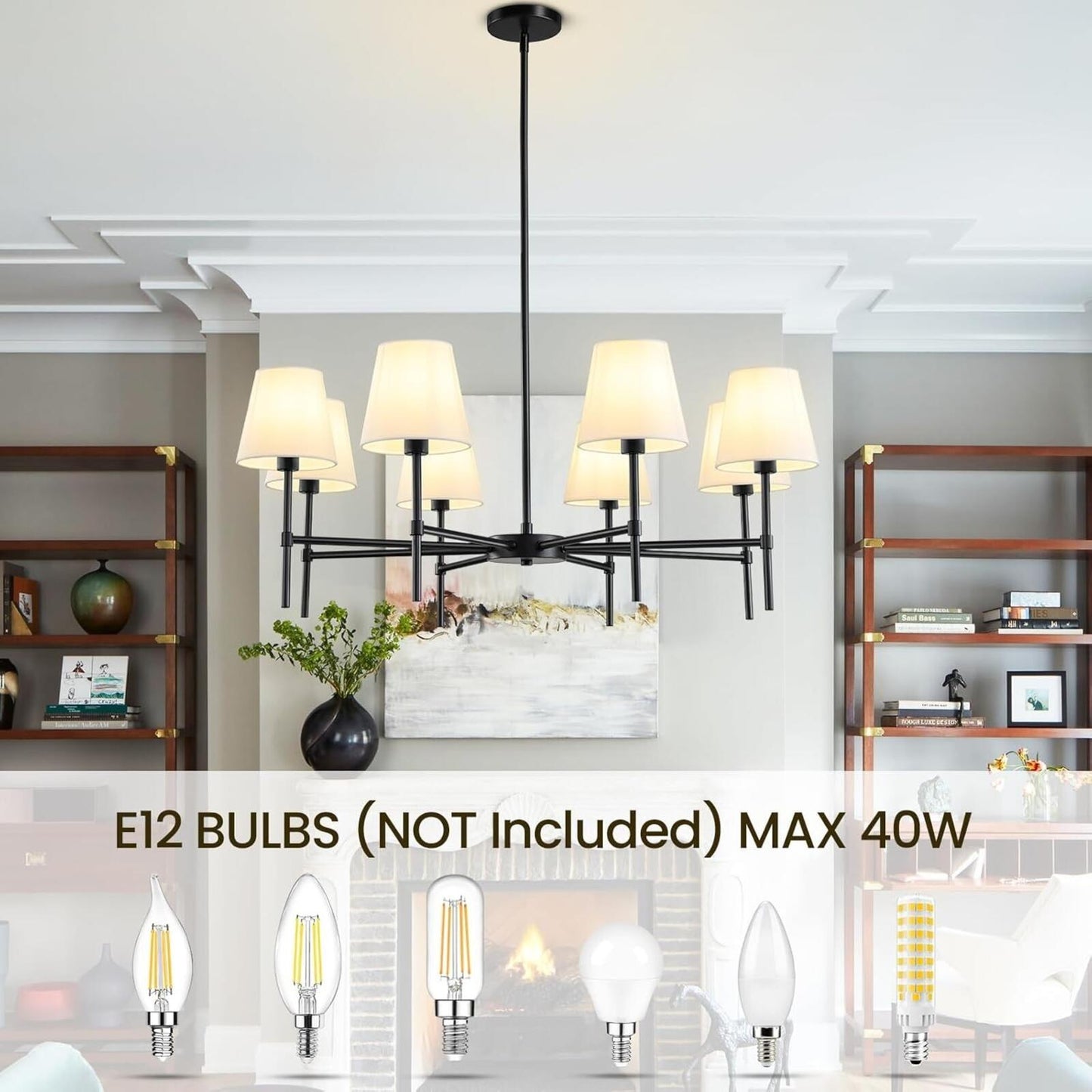 Dining Room Chandeliers Light - Modern Black Chandelier, 8-Light Metal Farmhouse