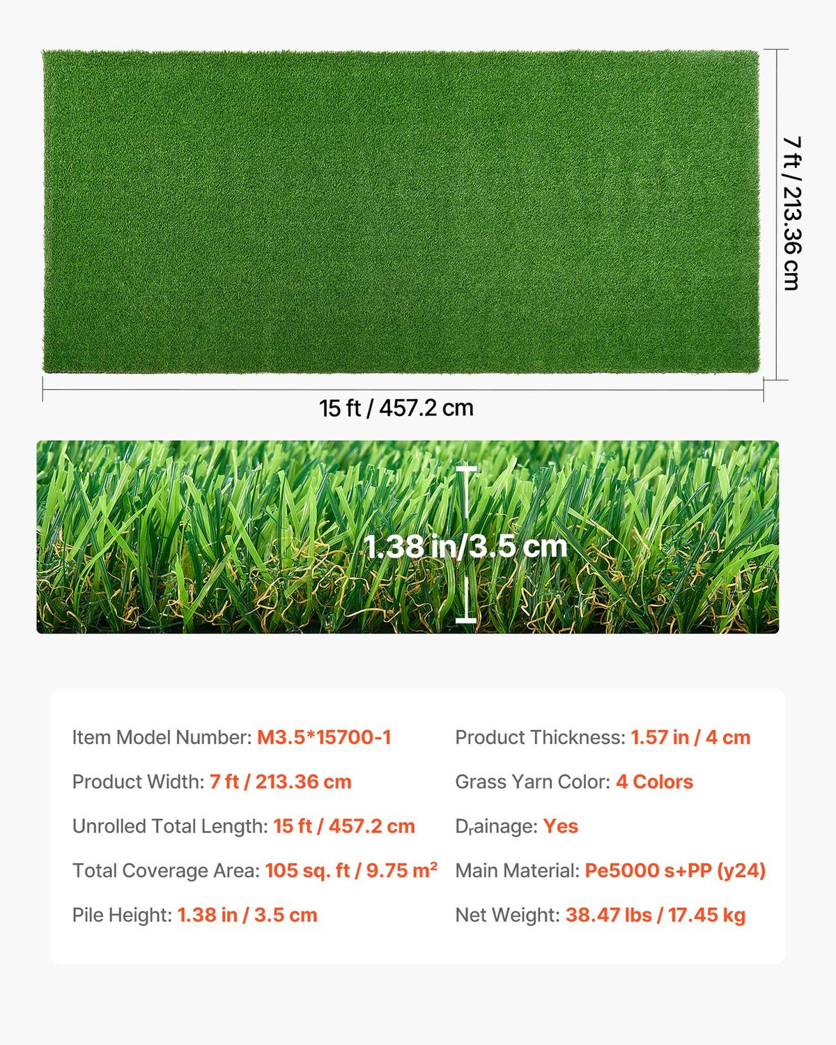 Artificial Grass 16 Ft x 7 Ft Fake Turf Rug Indoor Outdoor Carpet Mat Patio