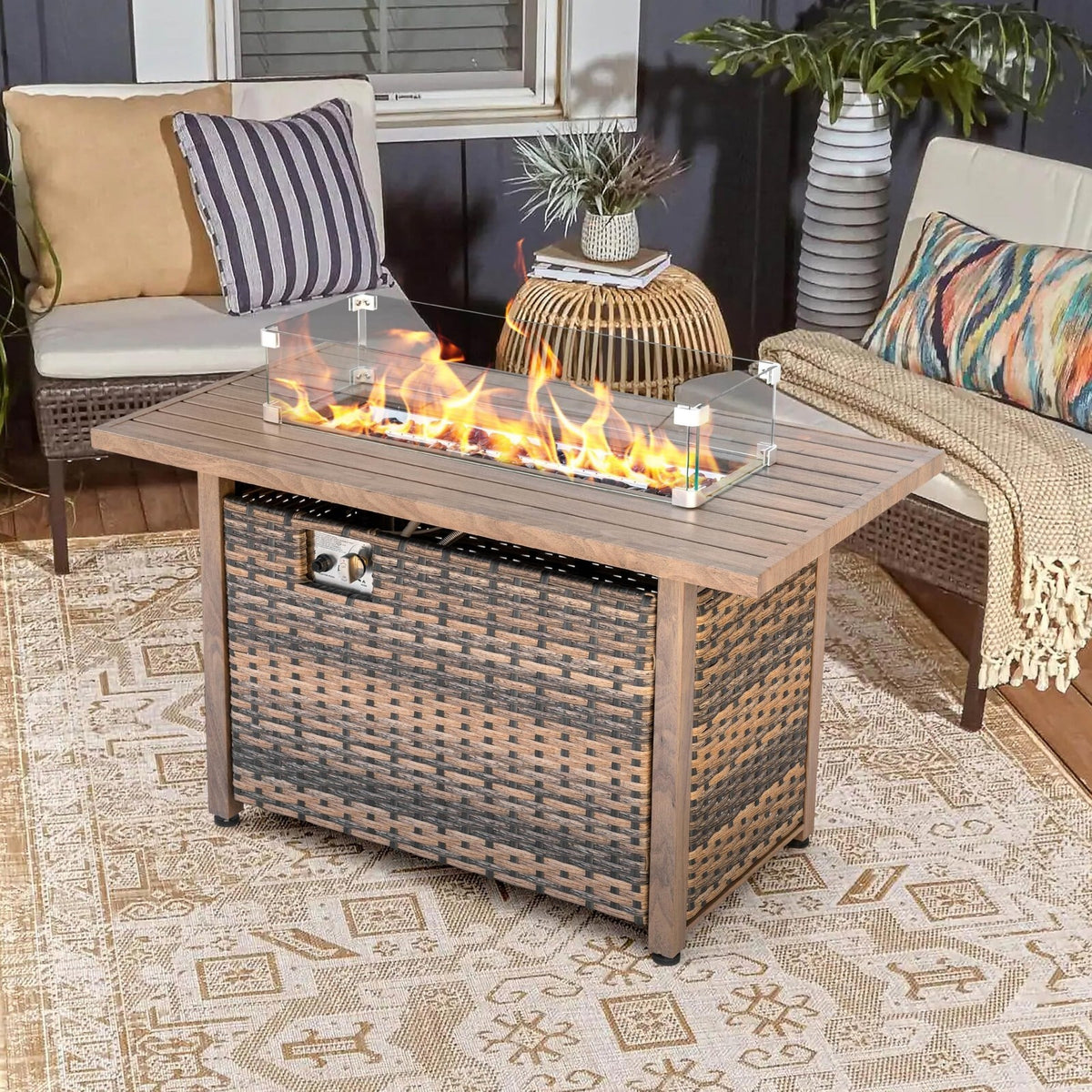 Nuu Garden Tempered Glass Wind Guard for Rectangular Propane Fire Pit Table 2...