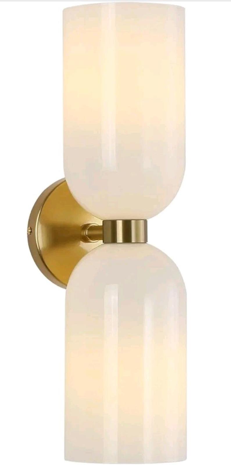 Minimalist 2-Light Gold Wall Sconces with Cylinder Glass Shades- Mid Century ...