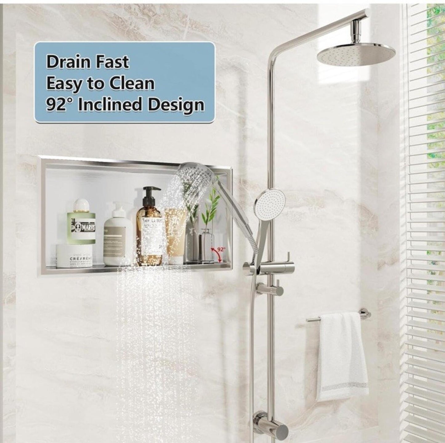 Stainless Steel Shower Niche 24" X 12", No Tile Needed Wall Niche, Recessed S...