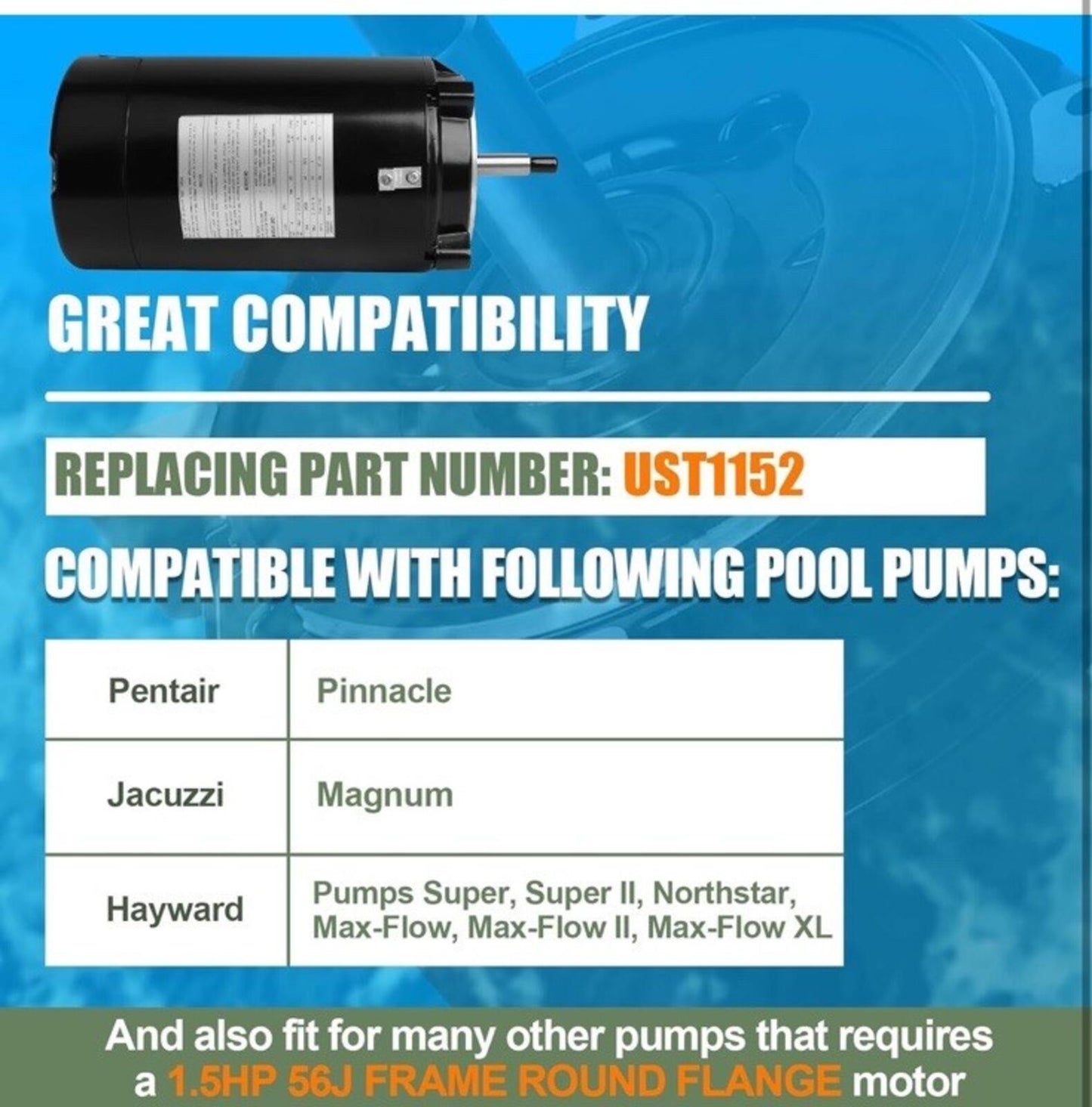 Ust1152 Pool Pump Motor 1.5Hp 56J Replacement W/ Seal Kit Hayward