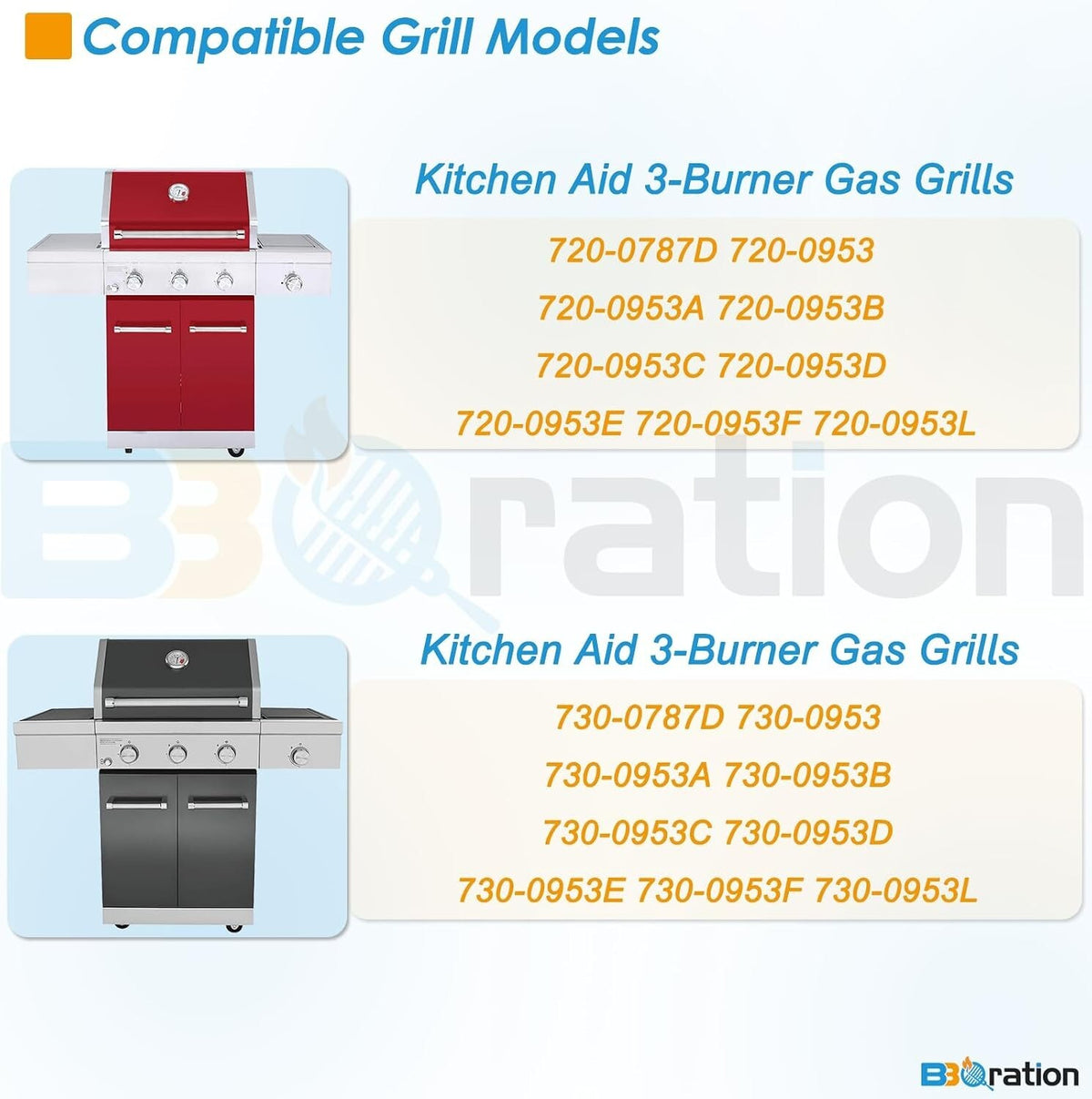 KitchenAid Grill Replacement Kit 7mm Grates Burner Heat Plates 720-0787D