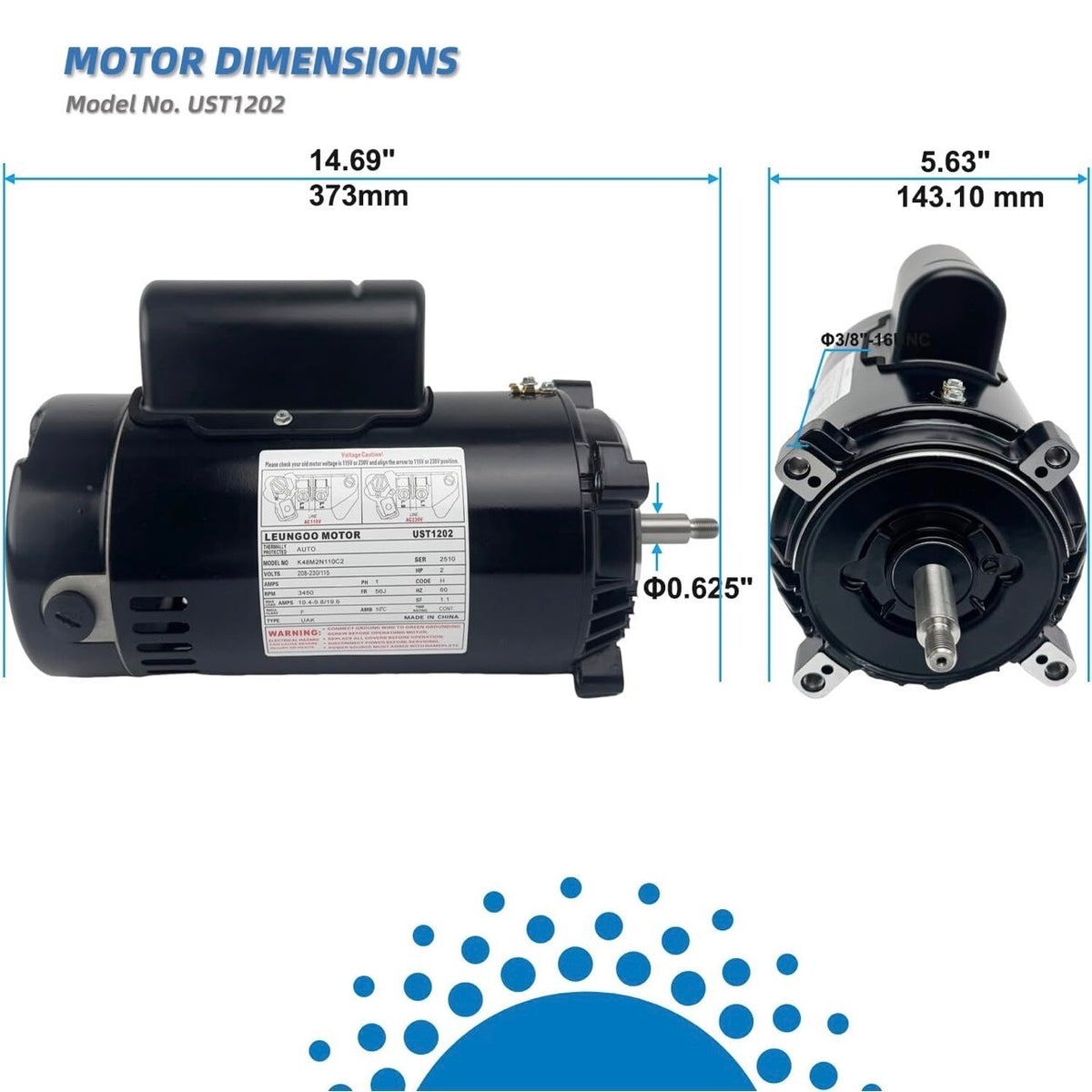 UST1202 2HP Replaces Century/AO Smith Swimming Pool Pump Motor for Hayward Super