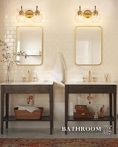 Bathroom Light Fixtures, 2-Light Brushed Gold Vanity Lights with Gold, 2-Light