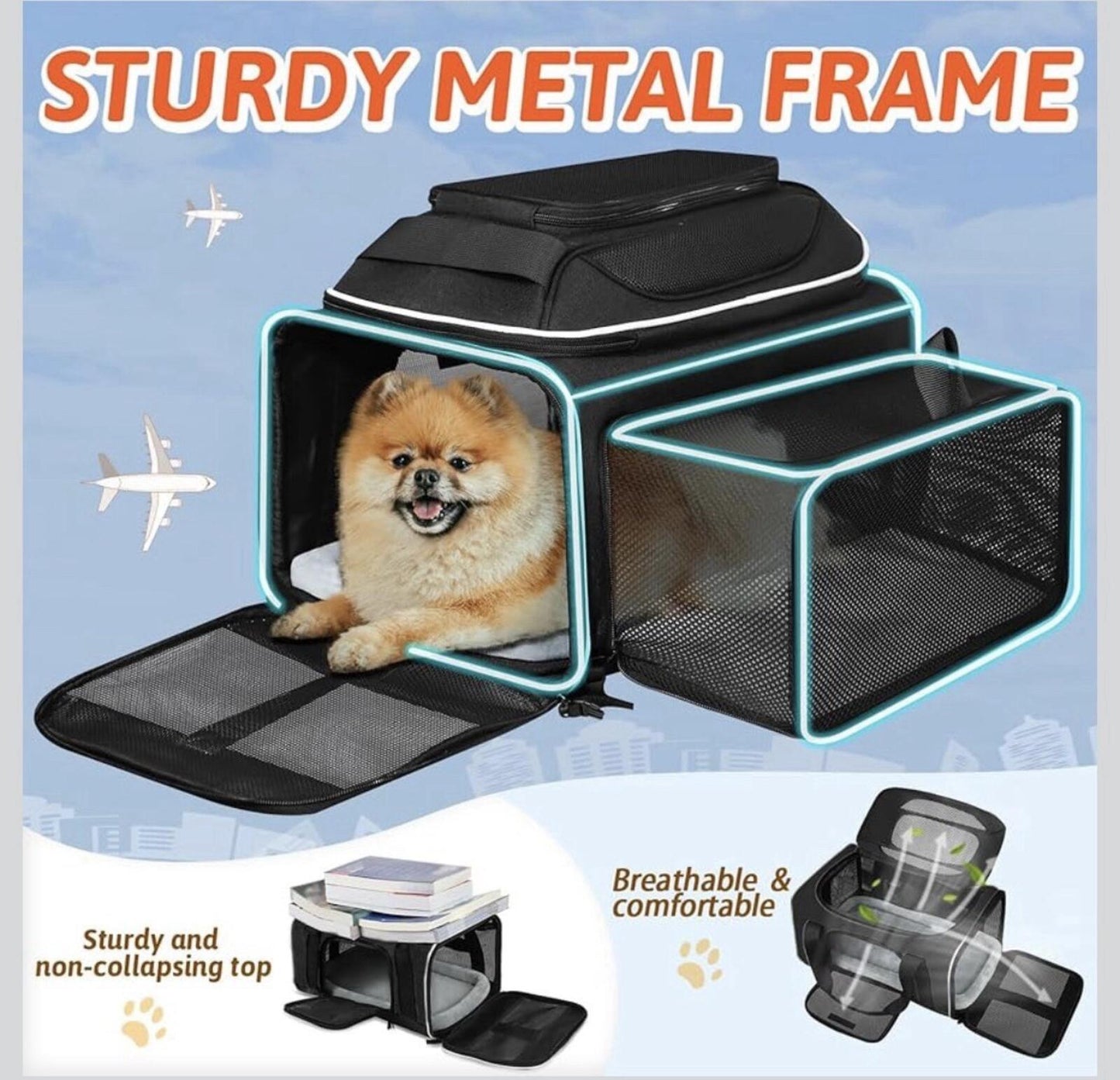 Airline Pet Carrier 18x11x11 Expandable TSA Approved - Delta, United, American