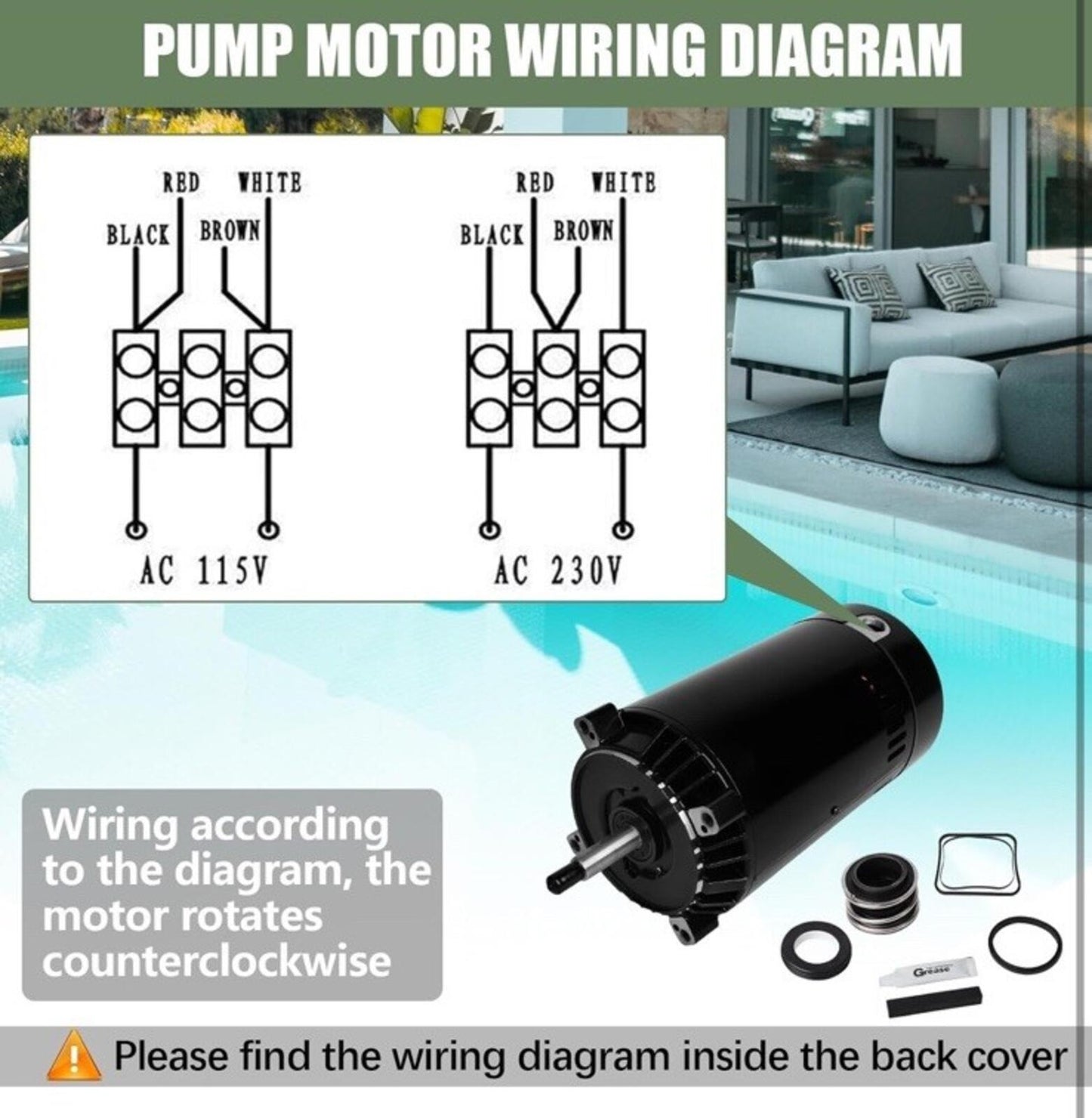 Ust1152 Pool Pump Motor 1.5Hp 56J Replacement W/ Seal Kit Hayward