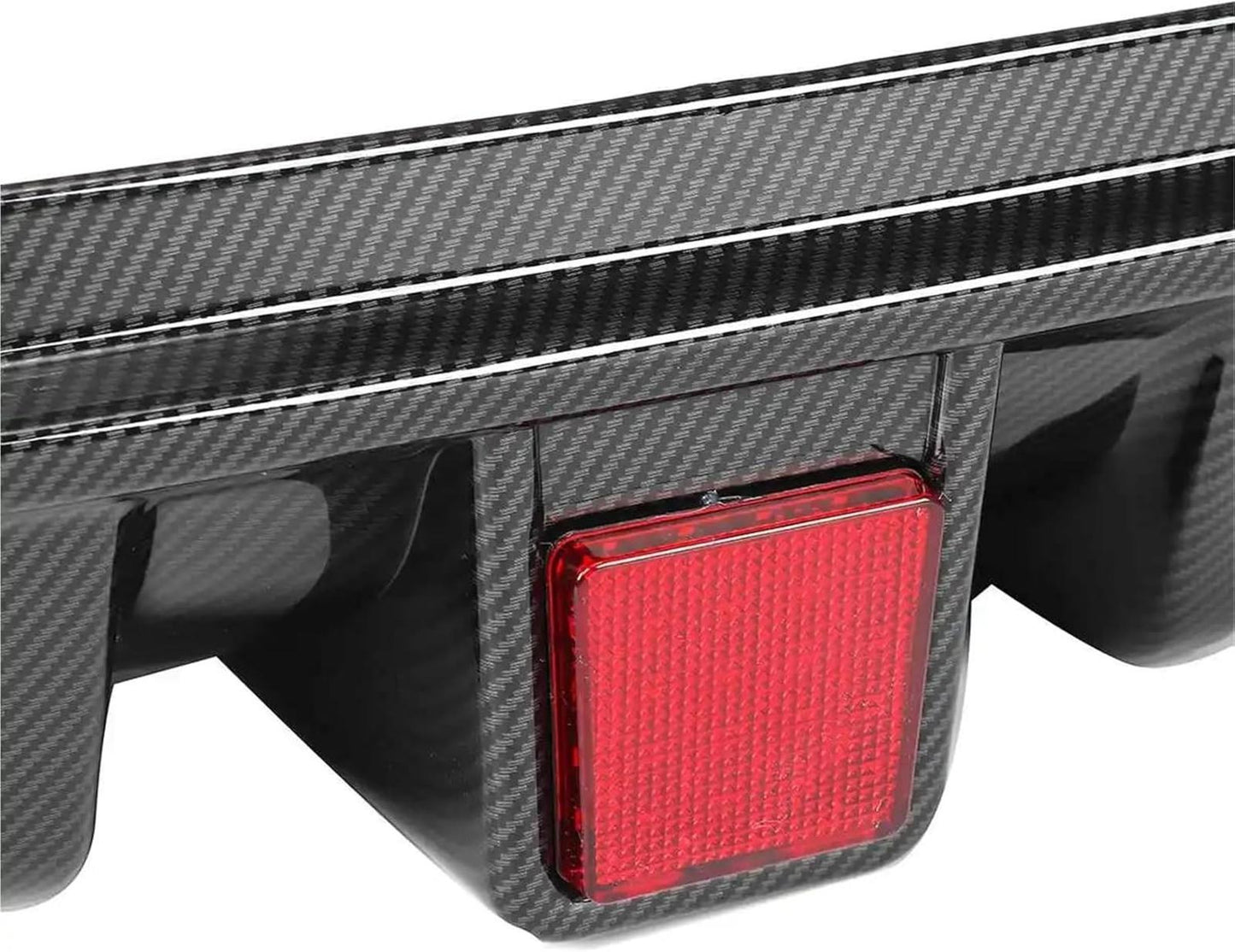 Carbon Fiber Look/Black Car Rear Bumper Diffuser Fins W/Led Brake Light Lamp