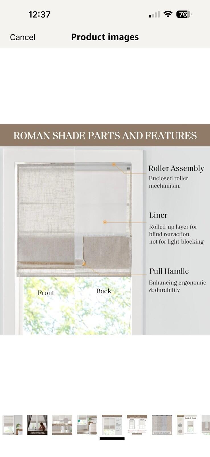 31x64 Madison Park Kyler Cordless Roman Shades Lightweight Linen Blind
