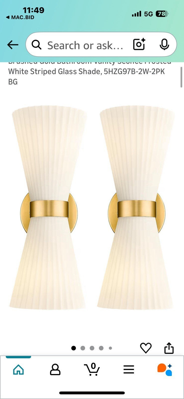 Modern Wall Sconce Set X2 Vanity Up Down Wall Light Brushed Gold Frosted Glass