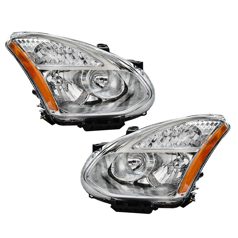 Headlights For Nissan Rogue 2008-2013 Halogen Chrome Headlamps Left+Right Side