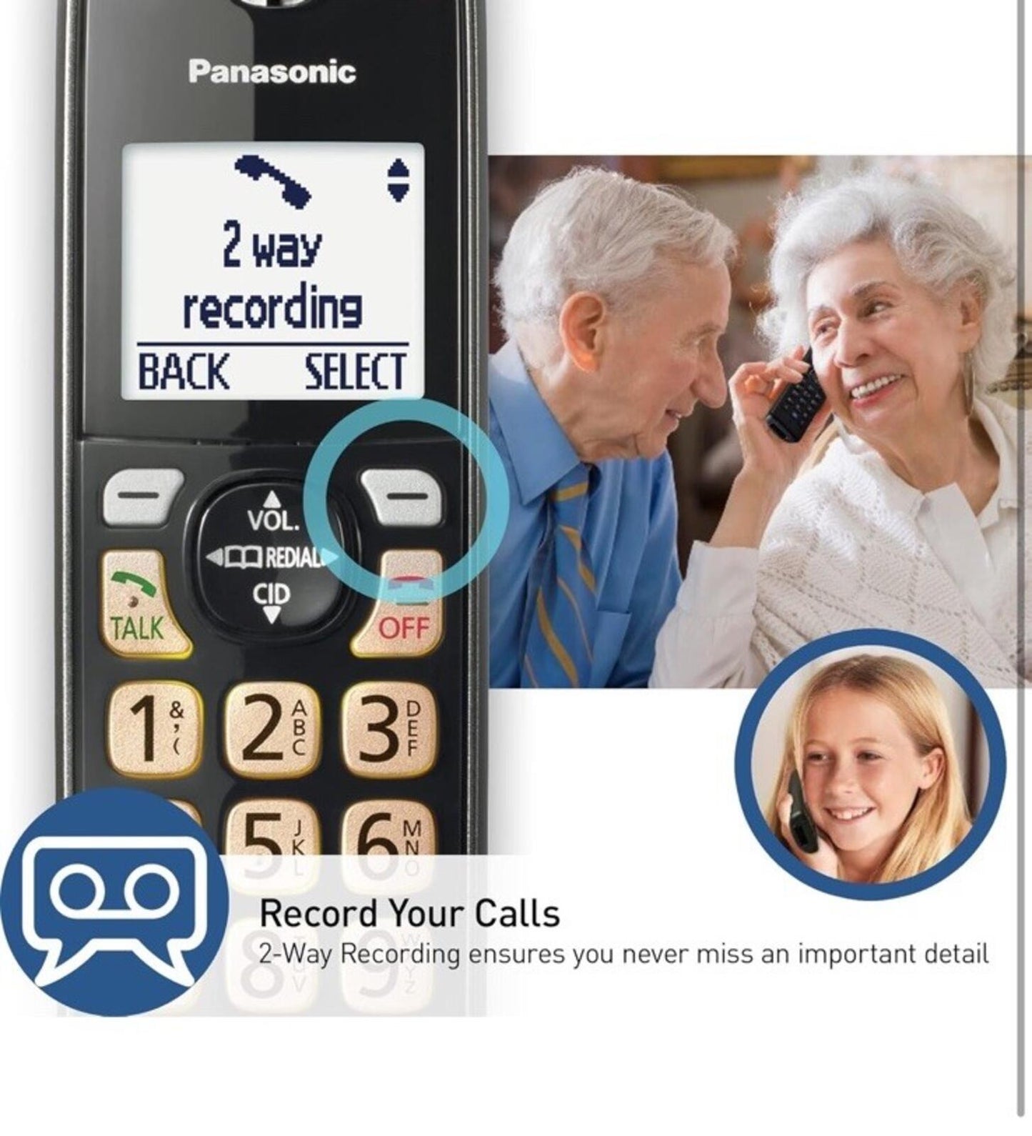 KX-TGD832M Panasonic 2-Handset Cordless Phone with Call Block & Bilingual ID