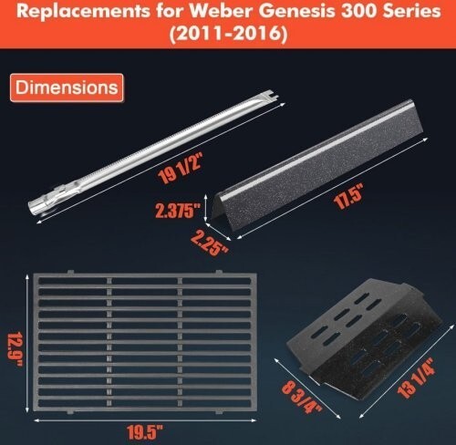 Grill Grates Burner Tubes Flavorizer Bars Heat Deflectors for Weber Genesis 300