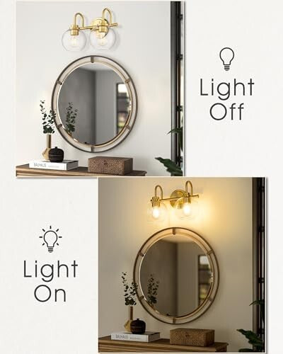 Bathroom Light Fixtures, 2-Light Brushed Gold Vanity Lights with Gold, 2-Light