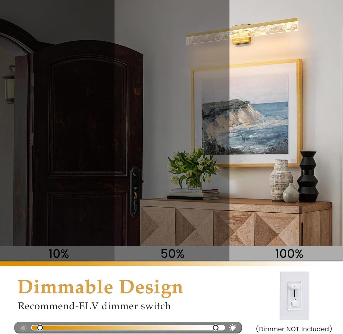 Gold Bathroom Light Fixtures, 32 Inch Modern Vanity Lights for Bathroom 24W