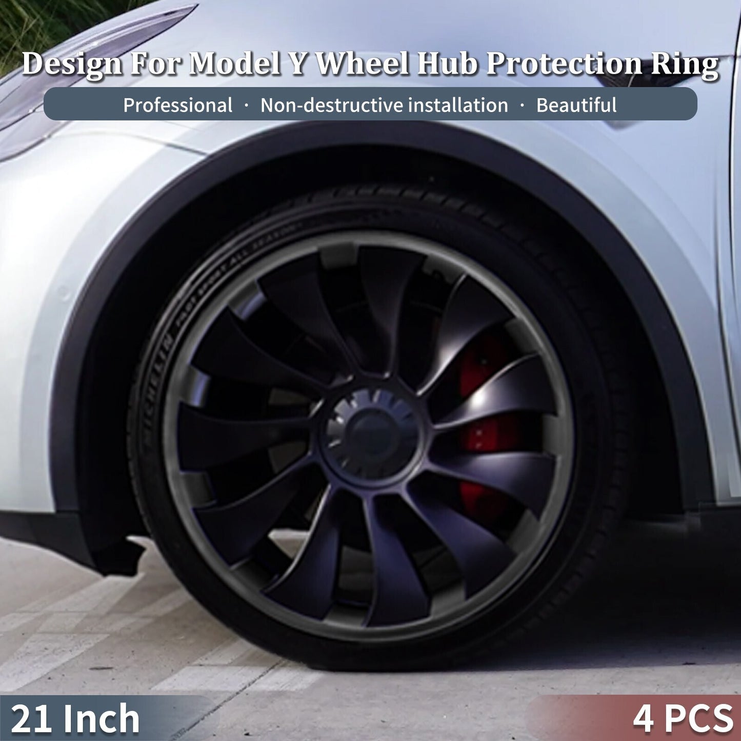 4PCS 21 inch Design for Model Y (2020-2024) Grey Wheel Rim Protectors Trim Rings