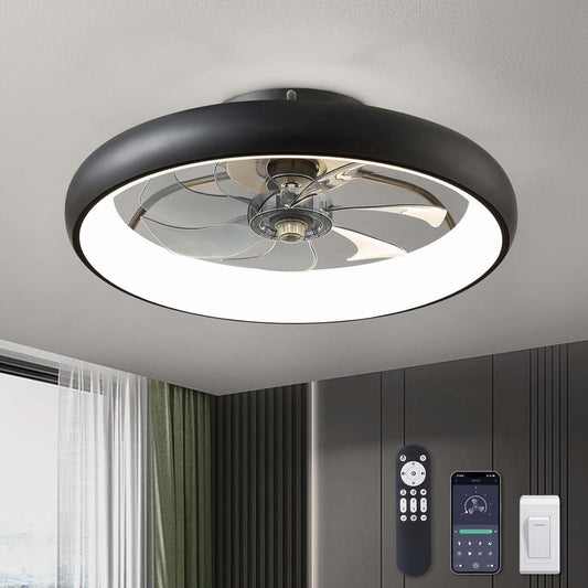 Ceiling Fans with Lights 20'' Flush Mount Fan Remote & APP Control Black