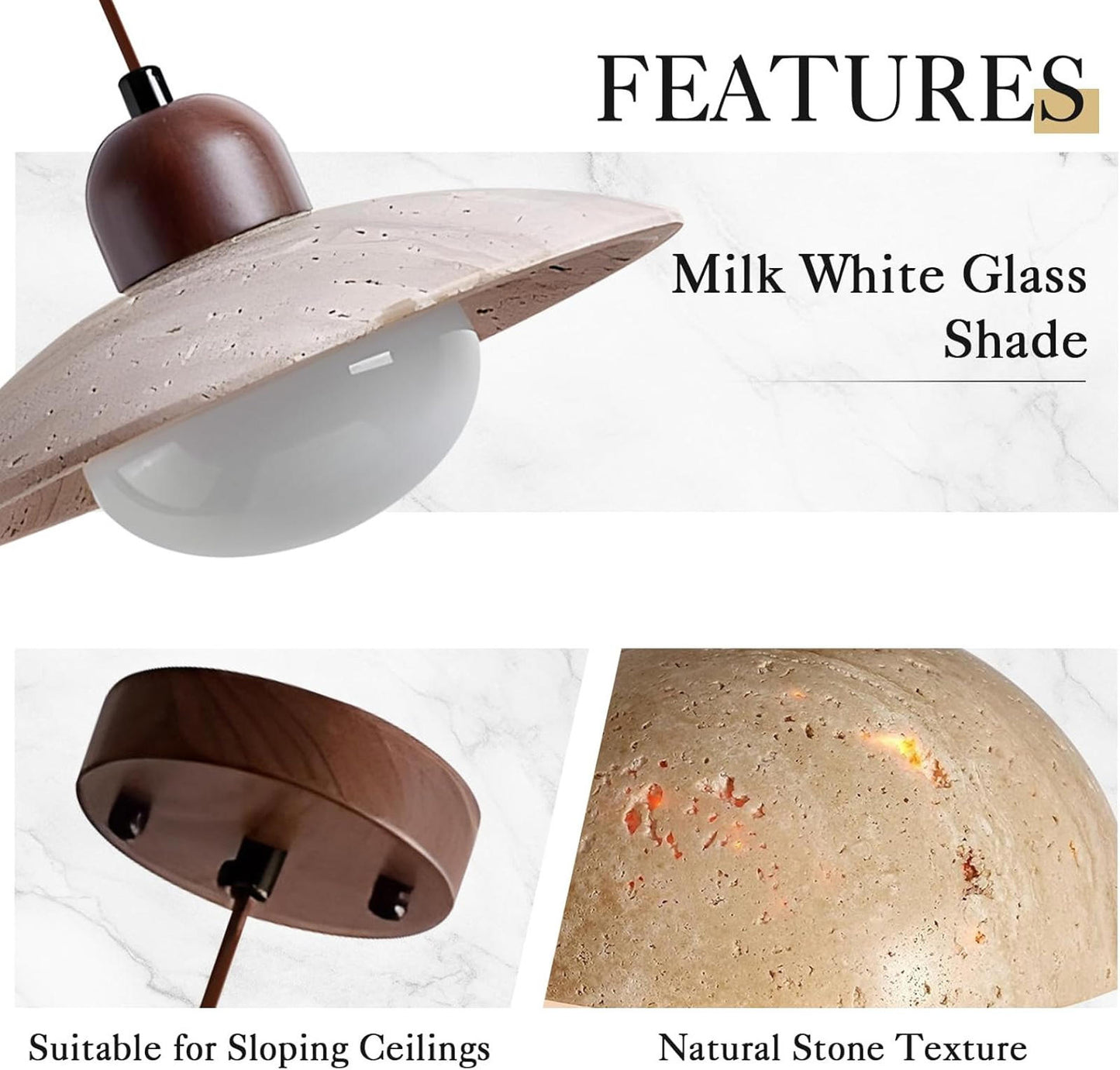 Natural Stone Dome Pendant Light for Farmhouse & Nordic Style Decor