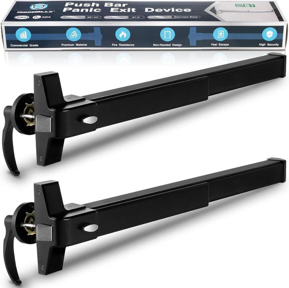 IRONWALLS 2 Pack Black Panic Exit Bars 27.5in with Exterior Lever Handles