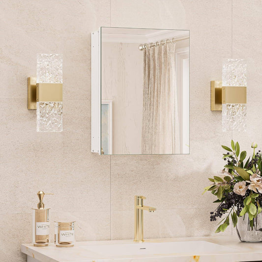 Frameless White Bathroom Medicine Cabinet 14x18, Tempered Mirror, Adjustable Sto