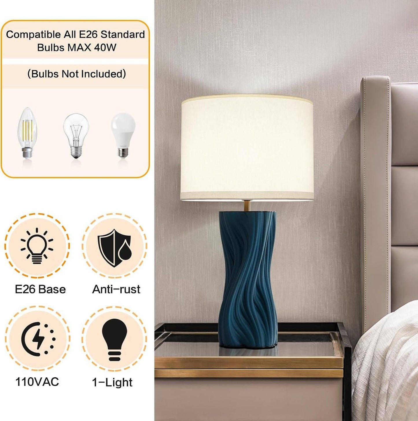 Modern Large Ceramic Table Lamps 21.5",  Plug in Table Lamp Decorative