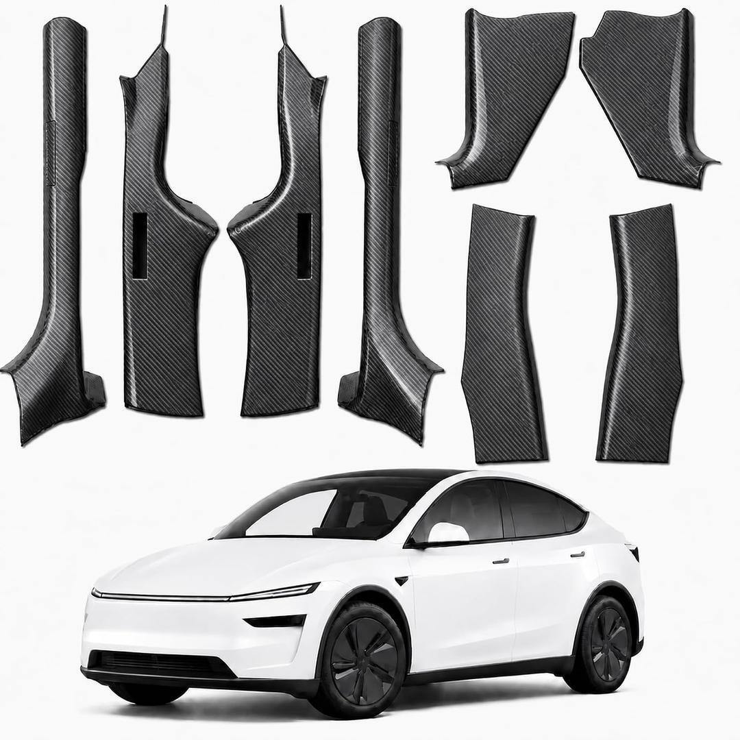 Tesla Model Y Juniper 2025-2026 Door Sill Protectors 8pc Carbon Fiber Texture