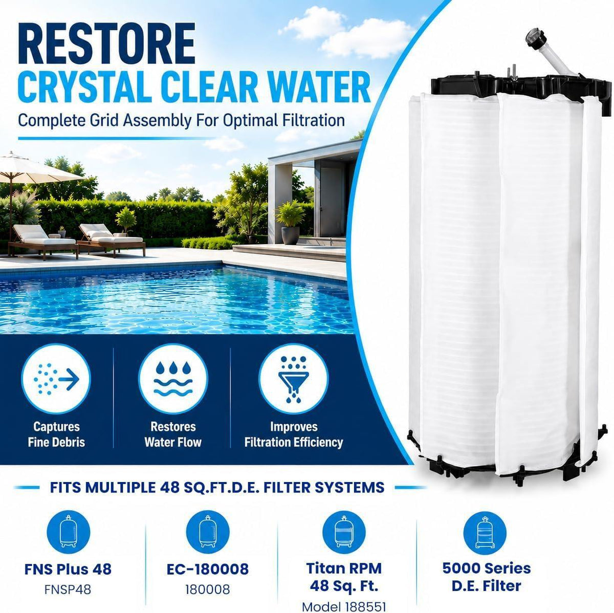 59023400 Complete Grid Assembly for FNS Plus 48 Sq Ft D.E. Filter Pentair