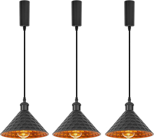 Kiven H-Type 3-Light Track Pendant Lights Adjustable 39.4in Black Gold