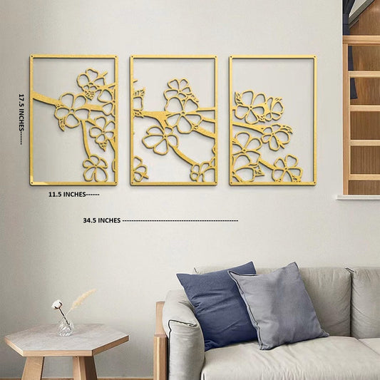 3 piece 11.5" X 17.5" Gold metal artwork decor Wall art for bedroom living room