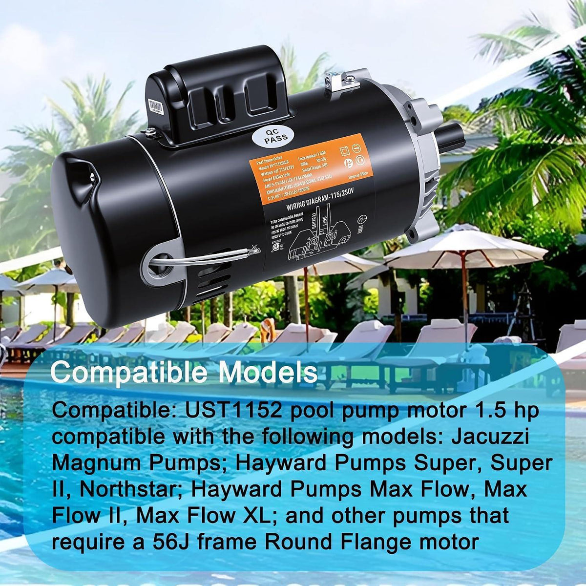 UST1152 1.5 HP Pool Pump Motor - Replacement for Hayward Super Pump, Super II, M