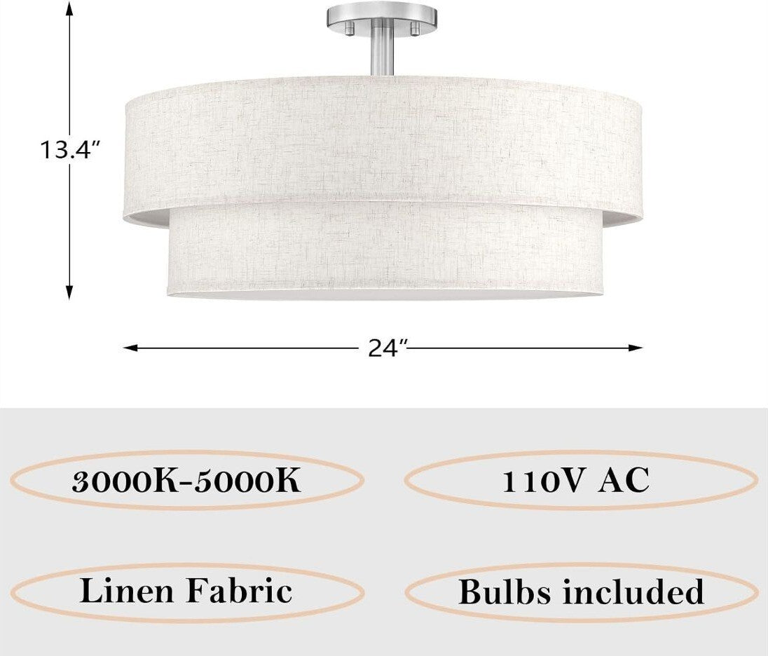 Doraimi 24in LED 28W 3000/4000/5000K Double Drum Ceiling Light